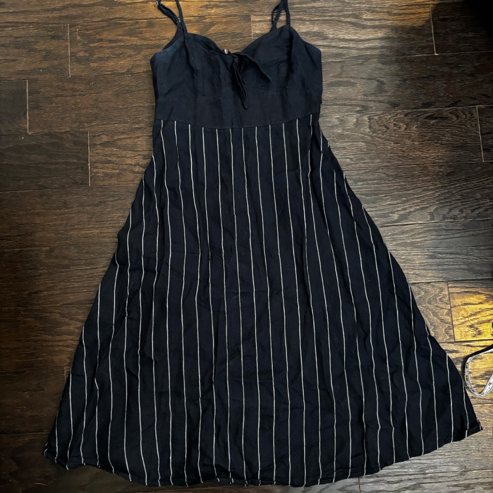 United Colors Of Benetton Navy/white Stripe Linen Dress with Spaghetti Straps
